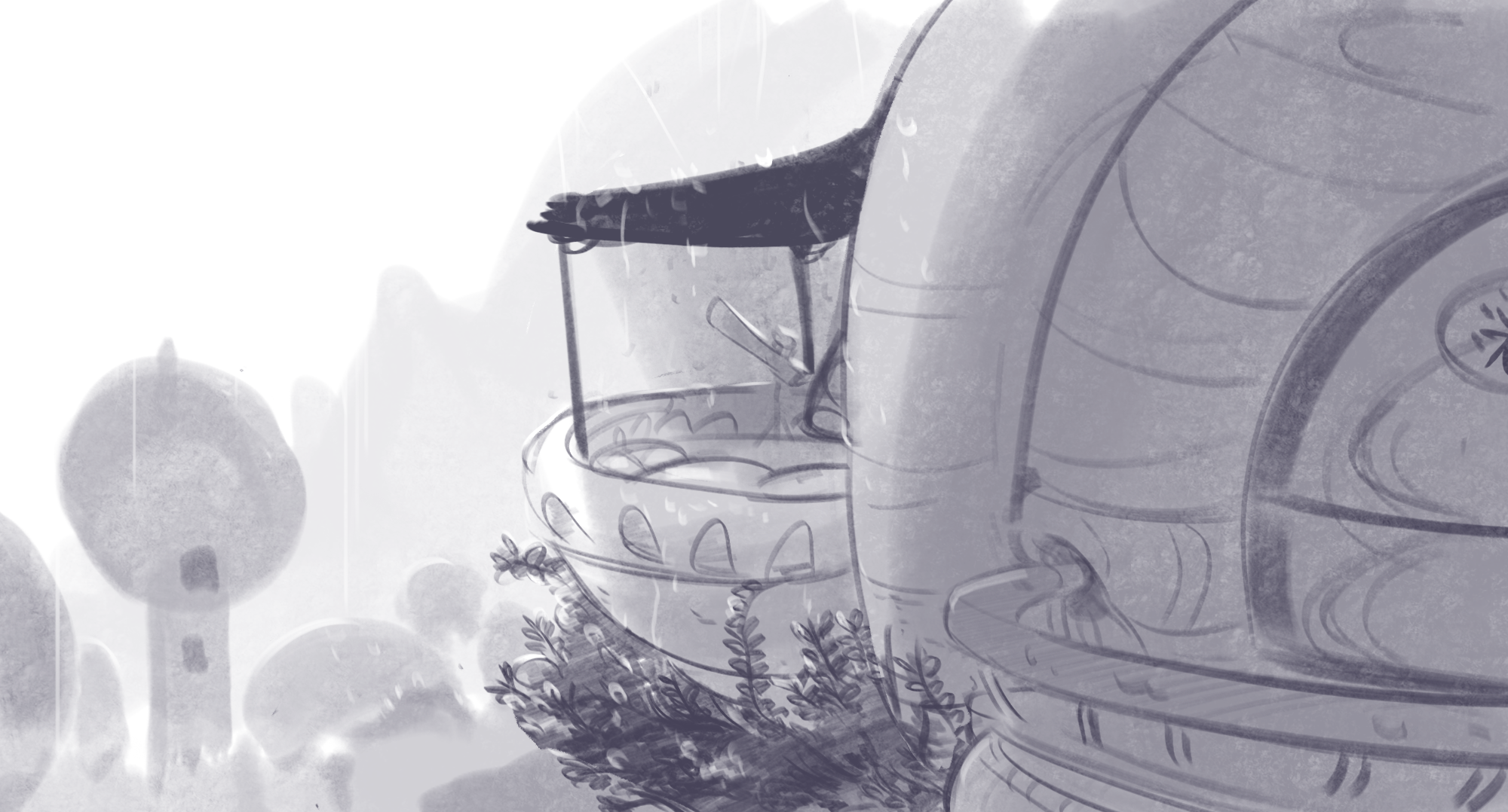 Sketch of the view when standing outside the front door