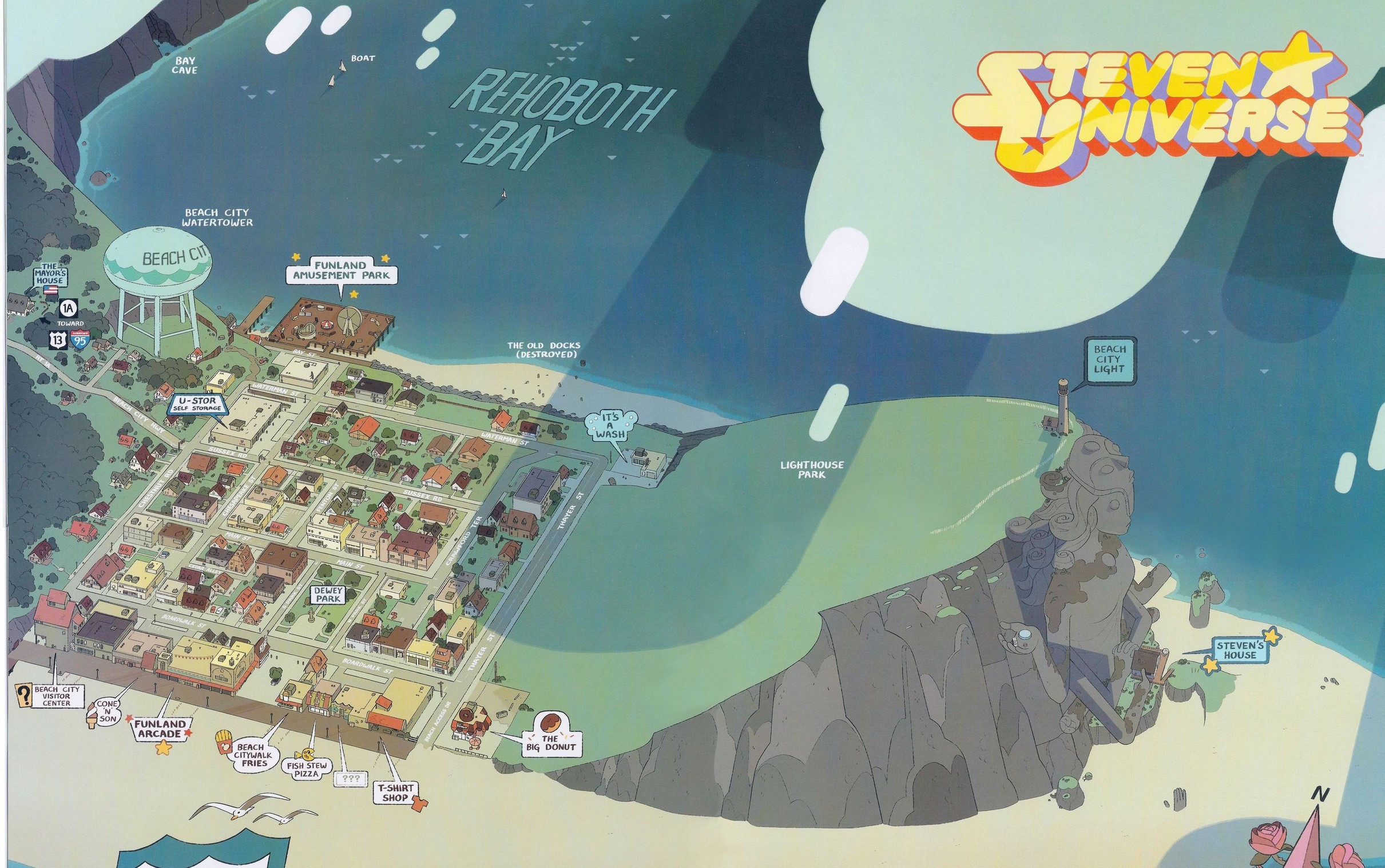 Steven Universe concept art - top-down map of Beach City