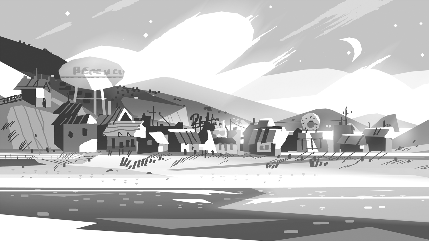 Steven Universe concept art - side-on view of the boardwalk